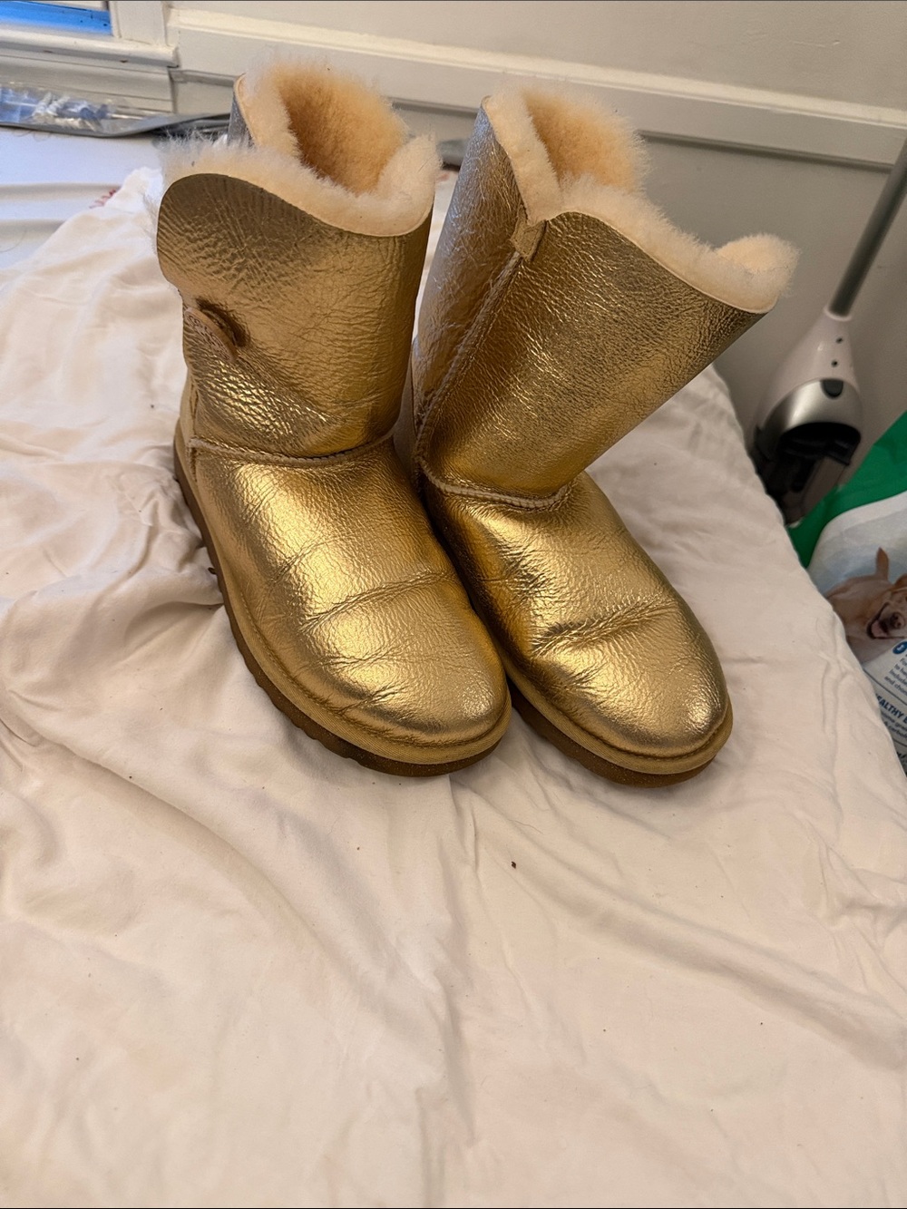 Metallic Gold Shearling Boots